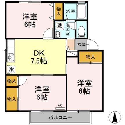 セジュール和泉　Ｂ棟 ｜愛媛県松山市土居田町(賃貸アパート3DK・2階・57.12㎡)の写真 その2