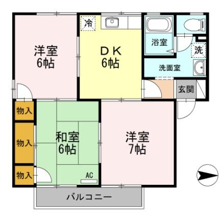 コンフォート　Ａ棟 ｜愛媛県松山市東長戸３丁目(賃貸アパート3DK・2階・55.43㎡)の写真 その2