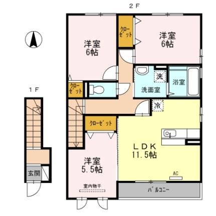 ウェスティ一色　Ｃ棟 ｜愛媛県松山市西石井２丁目(賃貸アパート3LDK・2階・74.41㎡)の写真 その2