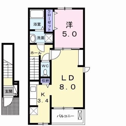 プロムナードＷＳII 205｜愛媛県松山市南江戸５丁目(賃貸アパート1LDK・2階・42.47㎡)の写真 その2