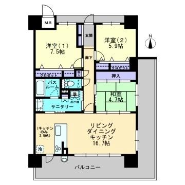 愛媛県松山市三番町７丁目(賃貸マンション3LDK・5階・81.82㎡)の写真 その2