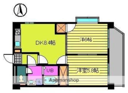 愛媛県松山市立花３丁目(賃貸マンション2DK・4階・43.74㎡)の写真 その2