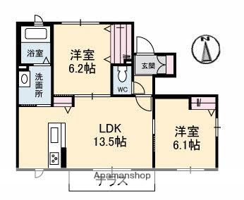 ヴォア　ベール　Ｂ棟 ｜愛媛県松山市余戸西１丁目(賃貸アパート2LDK・1階・57.68㎡)の写真 その2