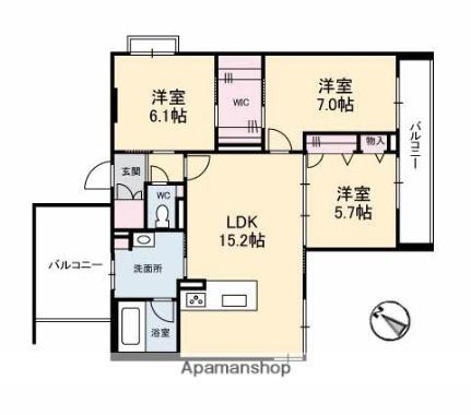 ベレオ道後 ｜愛媛県松山市石手４丁目(賃貸マンション3LDK・2階・76.63㎡)の写真 その2