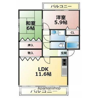 ユーミーＷＡＴＡＮＡＢＥII ｜愛媛県東温市田窪(賃貸マンション2LDK・2階・60.06㎡)の写真 その2