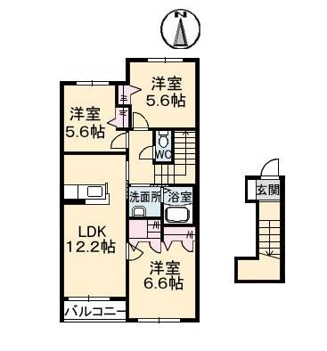 ベルセ東若宮　Ａ棟 204｜愛媛県大洲市東若宮(賃貸アパート3LDK・2階・69.87㎡)の写真 その2