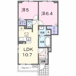 ウェルシュガーデンI 1階2LDKの間取り