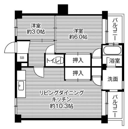 ビレッジハウス古賀5号棟 0407｜福岡県古賀市花見東３丁目(賃貸マンション2LDK・4階・49.20㎡)の写真 その2