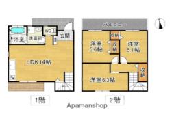 西鉄太宰府線 西鉄五条駅 徒歩19分の賃貸アパート 1階3LDKの間取り