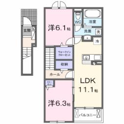 メゾン　ド　ヴィラ　Ａ 2階2LDKの間取り