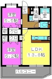 グレイス新宮 3階2LDKの間取り