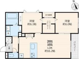 メゾンルボア大里 1階2LDKの間取り