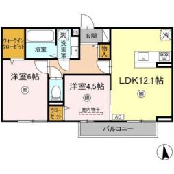 ＤーＲＯＯＭ菊池　Ｂ棟 2階2LDKの間取り