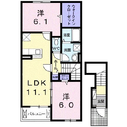 モーニング　グローリー 203｜福岡県みやま市瀬高町下庄(賃貸アパート2LDK・2階・58.64㎡)の写真 その2