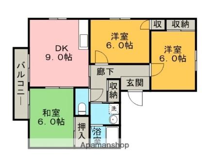 パークヒル西町 A101｜福岡県久留米市西町(賃貸アパート3DK・1階・66.00㎡)の写真 その2