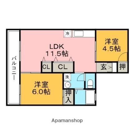 コーポ橋口　東棟 103｜福岡県久留米市御井旗崎３丁目(賃貸アパート2LDK・1階・47.14㎡)の写真 その2