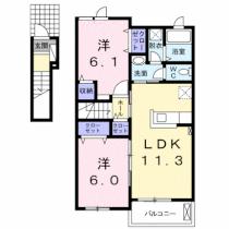 クローバー・II 202 ｜ 福岡県久留米市田主丸町益生田（賃貸アパート2LDK・2階・57.07㎡） その2