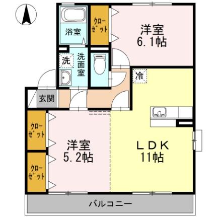 福岡県うきは市浮羽町朝田(賃貸アパート2LDK・2階・55.10㎡)の写真 その2