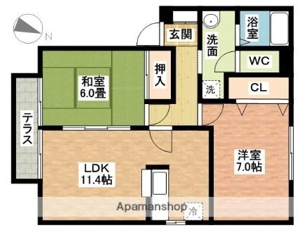 ヴューコスモＢ棟 ｜佐賀県鳥栖市村田町(賃貸アパート2LDK・1階・57.43㎡)の写真 その2