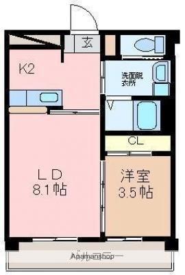 熊本県熊本市中央区薬園町(賃貸マンション1LDK・2階・37.50㎡)の写真 その2