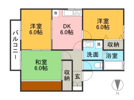 ヴィラクレスト　Ｂ棟 102｜熊本県熊本市南区八分字町(賃貸アパート3DK・1階・57.65㎡)の写真 その2