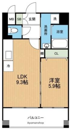 スプランドゥール新屋敷 902｜熊本県熊本市中央区新屋敷１丁目(賃貸マンション1LDK・9階・36.46㎡)の写真 その2