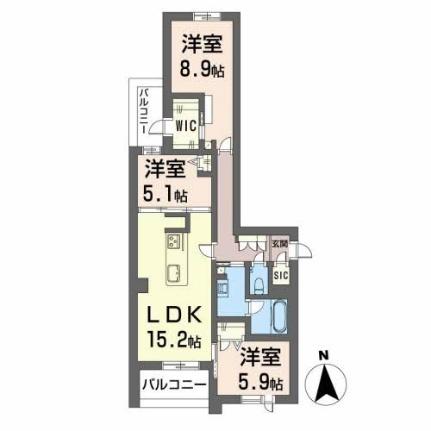 シャーメゾン熊本城下 301｜熊本県熊本市中央区内坪井町(賃貸マンション3LDK・3階・82.56㎡)の写真 その2