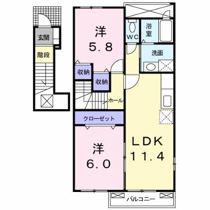 ミニヨンアンジュ 201 ｜ 熊本県玉名市河崎（賃貸アパート2LDK・2階・55.81㎡） その2