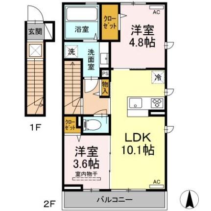 アテリア弐番館 201 ｜ 熊本県玉名市中尾（賃貸アパート2LDK・2階・50.72㎡） その2