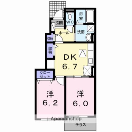 セイバリーメゾンＡ 102｜熊本県八代市海士江町(賃貸アパート2DK・1階・45.82㎡)の写真 その2
