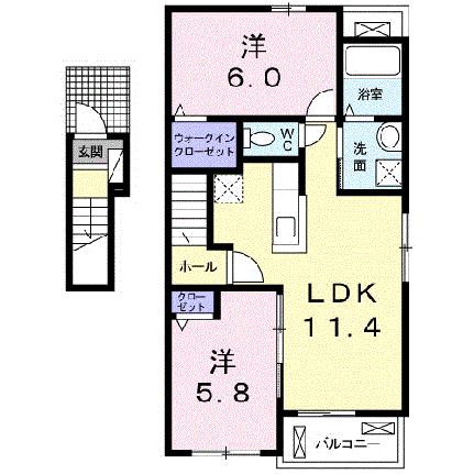 サンライト桜I 201｜熊本県八代市平山新町(賃貸アパート2LDK・2階・56.72㎡)の写真 その2