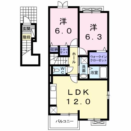 サルヴァトーレII　Ａ 201｜鹿児島県曽於市末吉町諏訪方(賃貸アパート2LDK・2階・57.76㎡)の写真 その2